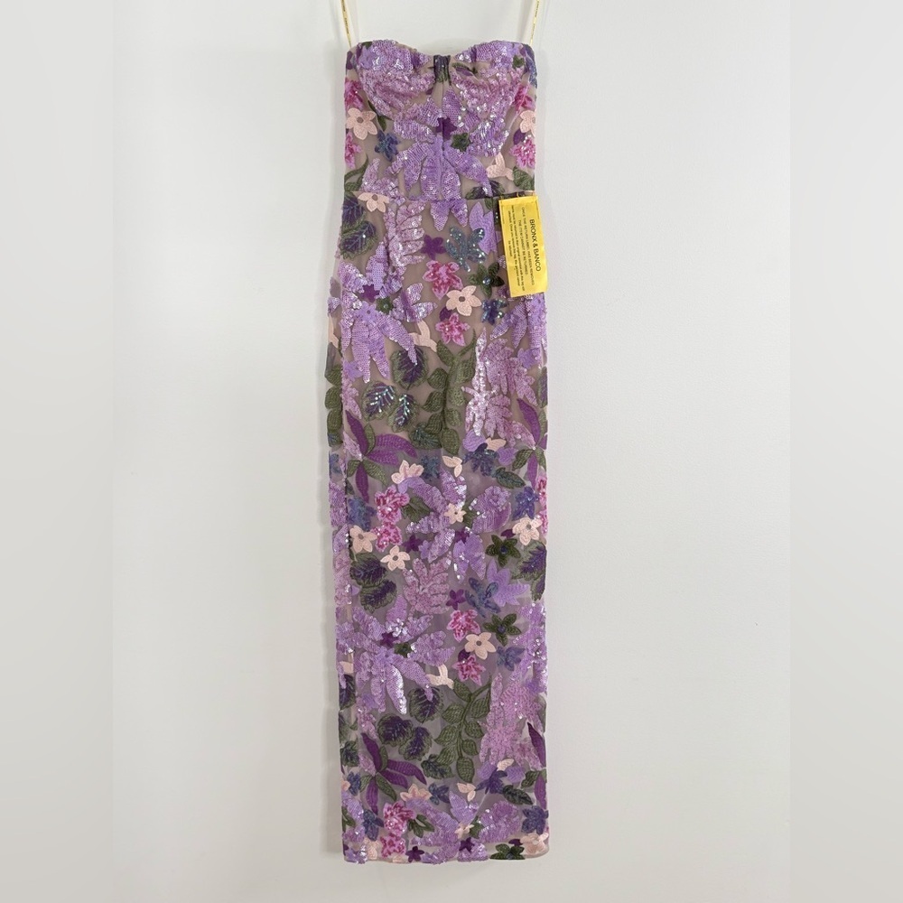 Bronx and Banco Dahlia Floral-Embellished Strapless Gown Size XS | US 2 - Picture 5 of 16